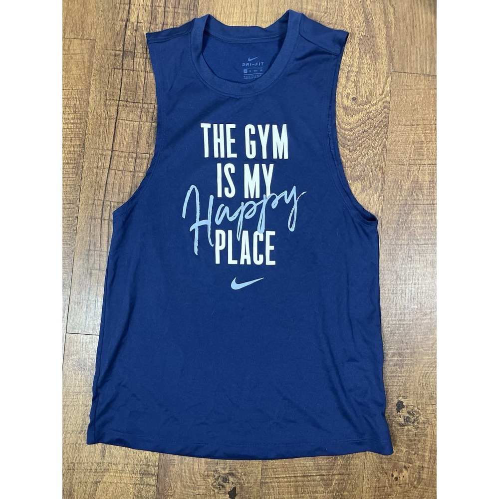 Nike Dri Fit Women's Blue Tank Top Sleeveless The Gym Is My Happy Place Size XS